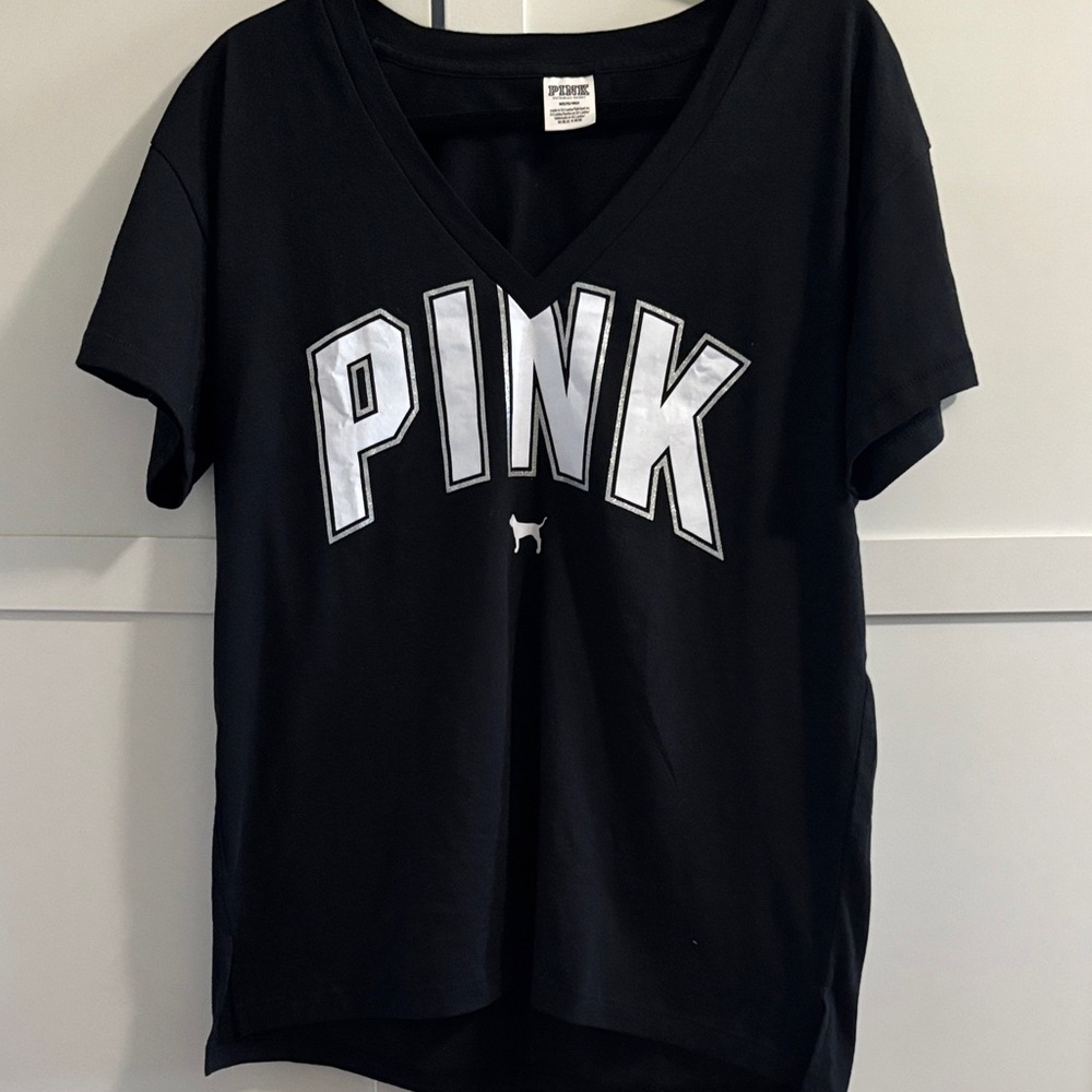 PINK Victoria's Secret Black Tee with White Label